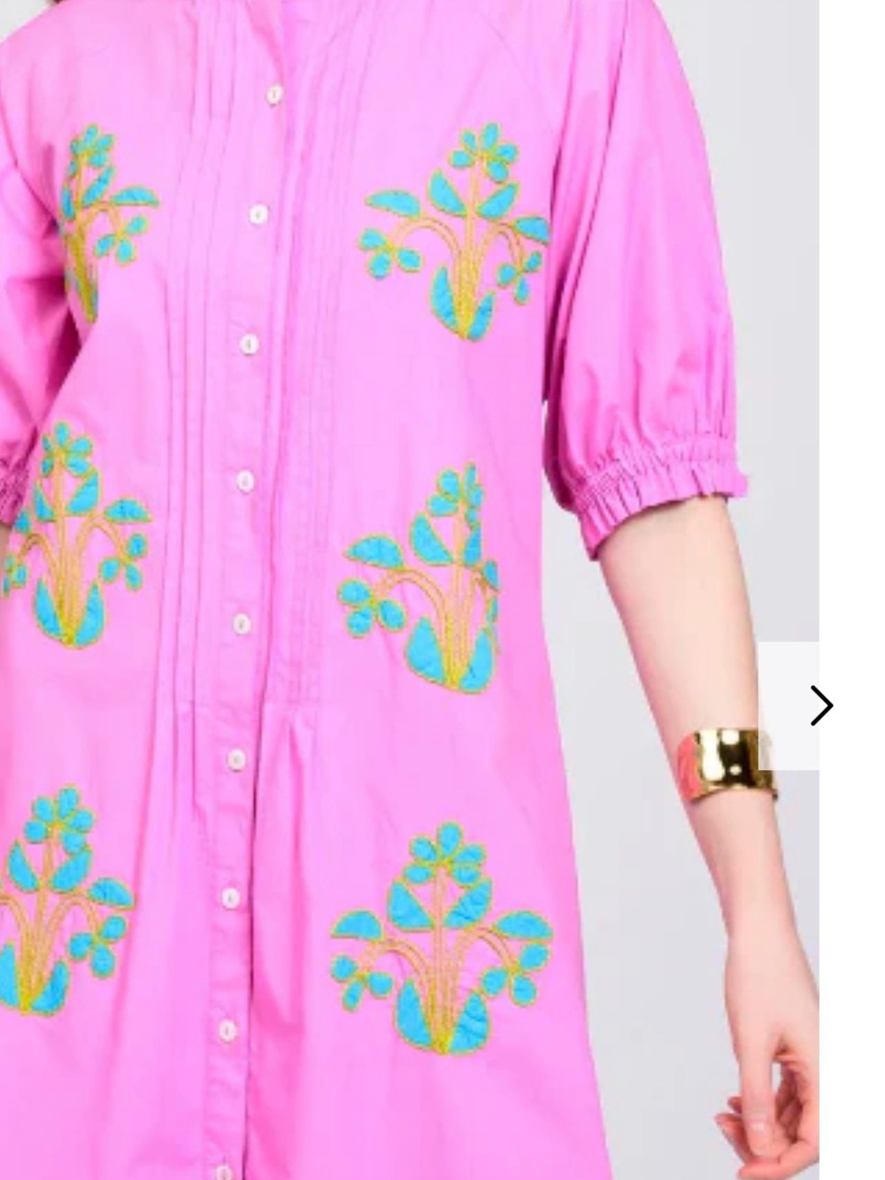 Uncle Frank Pink Embroidered Shirt Dress with Turquoise Accents